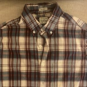 J. Crew Men's Small Button Down - Maroon, Blue, and White Plaid